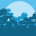 Cars,in,salvage,junkyard,in,evening,with,sunset,vector,background