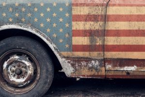 Usa,flag,on,old,car.,retro.,american,background.,interior,poster